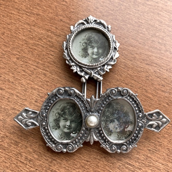 Pewter Double Photo Bar Pin/Brooch & Photo Bookmark - Picture 2 of 6